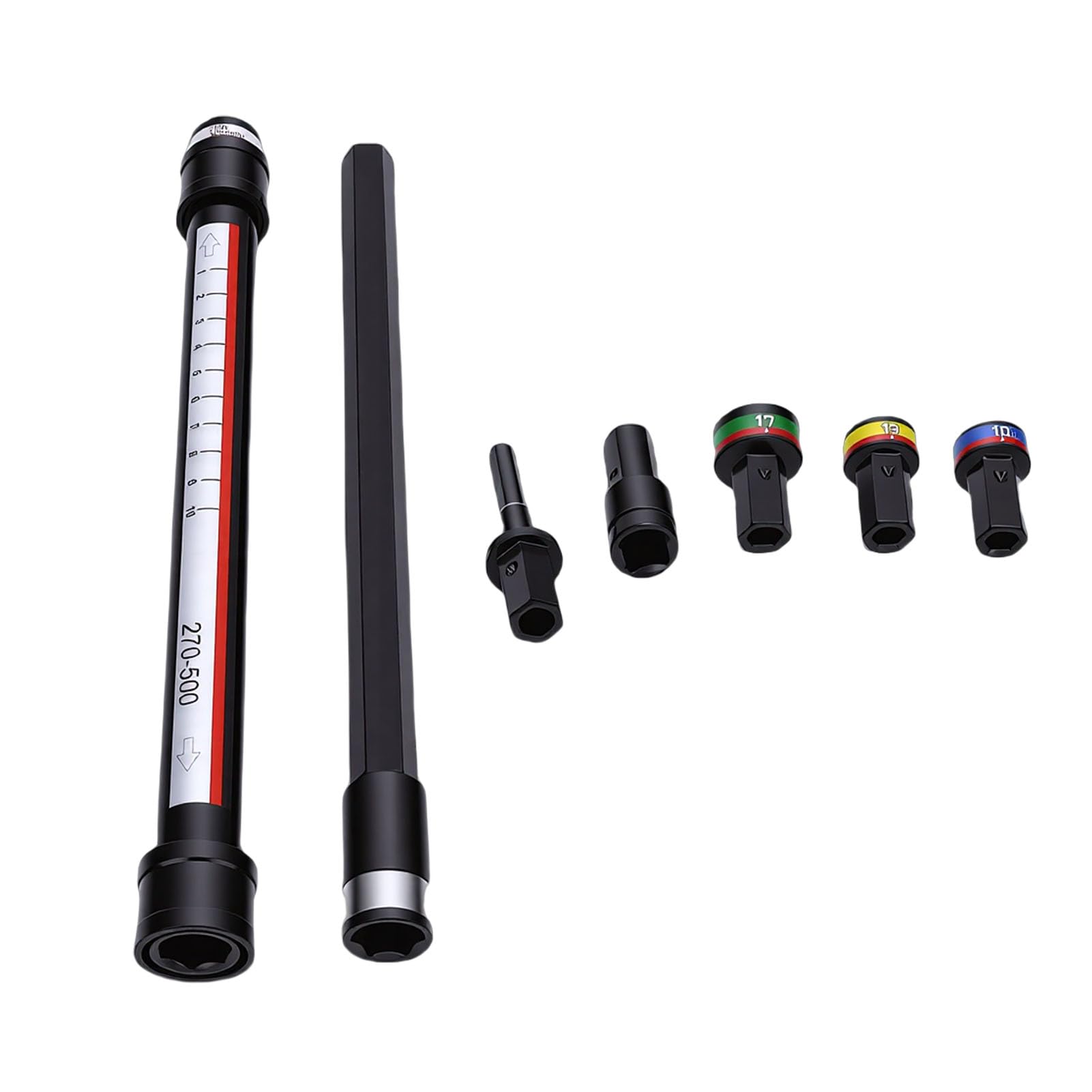 Juego de Llaves de Impacto, Kit de Llaves de Vaso con Vástago Hexagonal, Adaptador de Taladro con Telescópico de 270-500 Mm para Nivelación de Techos, Construcción y Mantenimiento del Hogar