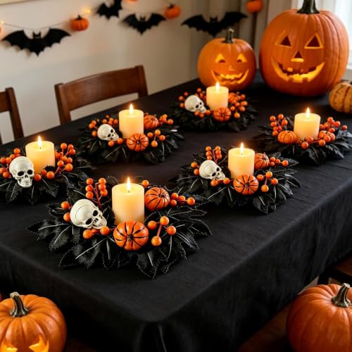 Image of 4 PCS Mini Halloween Candle Rings Skeleton Black Maple Leaves Wreaths