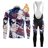 Conjunto Ropa Ciclismo Hombre Invierno Traje Bici MTB Polar Térmico,Maillot Ciclista Chaquetas Manga Larga y Pantalones Tirantes con 19D Gel Acolchado,Completa de Bicicleta Jerseys Ciclo BTT(2,5XL)