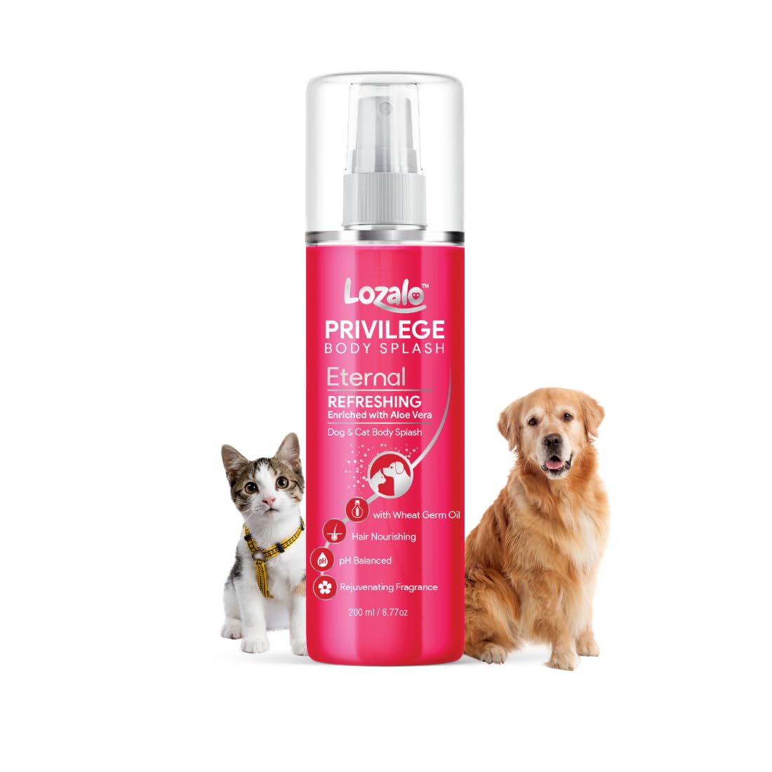 Lozalo Privilege Dog Perfume Spray- 200 ml, Eternal, Moisturising Deodorant Spray for Dogs & Cats of All Breeds, Odour Eliminator, Grooming Essential with Aloe Vera Extract & Wheat Germ Oil