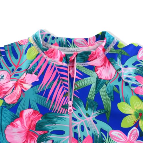 Image of Girls Long Sleeve One Piece Swimsuit Rash Guard Swimwear Zipper Quick Dry Bathing Suits Sun Protection UPF 50+ (Ages 4-12)