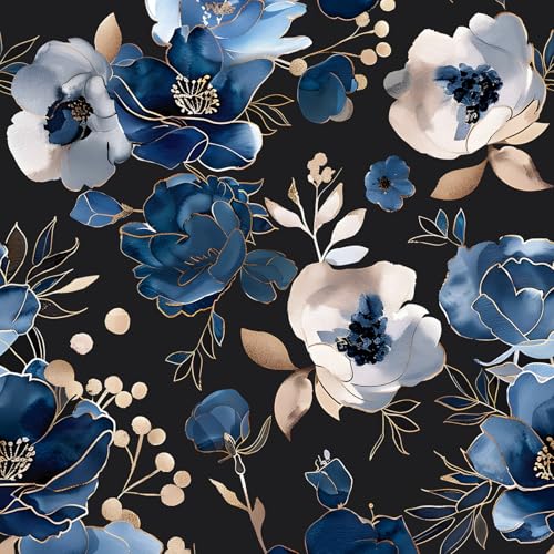 Fvlow Navy Floral Wallpaper Blue Floral Peel and Stick Wallpaper 17.4