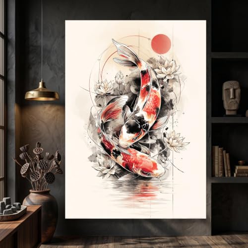 Toile vintage carpes koï pour créer un salon zen de style japonais