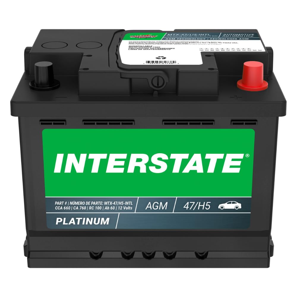Interstate Batteries Mega-Tron® Automotive Battery 12V 60Ah (Group Size H5, 47) 650CCA SLI AGM Automobile Replacement Battery for Cars, SUVs, Sedans, Trucks (MTX-47/H5)