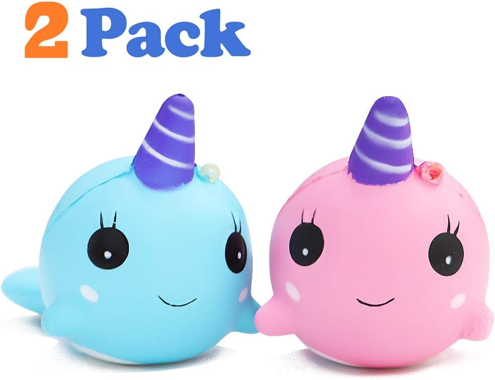 VCOSTORE Squishy Toys Baby Narwhal, 2 Slow Rising Squishies Kawaii Baby Whale Soft and Scented Animals Toys Stress Relief for Kids Gift or Adult