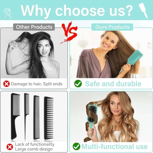 Image of Curly Curved Vented Hair Brush for Women & Men | Hollow Airflow Comb | Flexible Detangling Bristles with Comfortable Grip Handle | Blow-Dry Support & Scalp Massage Brush - Teal