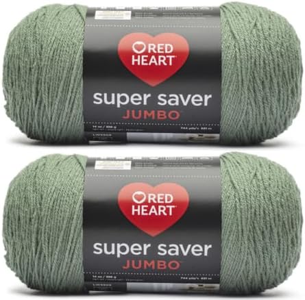 Generic Red Hearts Super Saver Jumbo Light Sage Yarn - 2 Pack of 14oz/396g - Acrylic - 4 Medium (Worsted) - 744 Yards - Knitting/Crochet