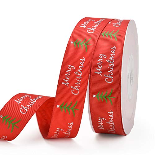 DAXIANG - Cinta de grogrén, diseño navideño para decoración del hogar, Envolver Regalos, 25 mm de Ancho, 100% poliéster, Rojo, 25mmX25yards