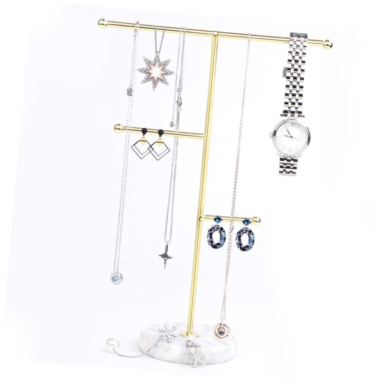 Multifunktionaler Schmuckständer mit Edlem Nordischem Design aus Marmor und Metall Uhr Organizer und Schmuckaufbewahrung für Stilvolle Schmuckpräsentation Zuhause