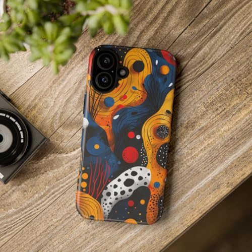 Coque iPhone 16 Plus jaune rigide mate antichoc formes abstraites