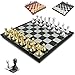 Produktbild HOSMENDFOE Desktop-Spiel Schachspiel mittelalterliche Schach-Set mit Schachbrett 32 Schachfiguren mit Schachbrett Gold Silber Magnetischer Schach-Set Schachspiel (Color : Black)