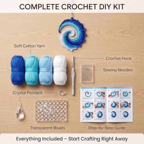 Ocean Wave Crochet Wind Spinner DIY Kit - Coastal Crochet Craft Kit (2Pcs) - 1