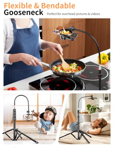 Image of Flexible Tripod for iPhone, 88 inch Tall Cellphone Tripod with Gooseneck, Phone Holder and Wireless Remote, Camera Phone Stand for Recording Filming, Compatible with iPhone /Android