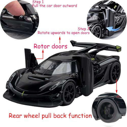 Therina Toy Cars Model Jesko Black Alloy Collectibles Die-cast Vehicles with Sound and Light - Image 5