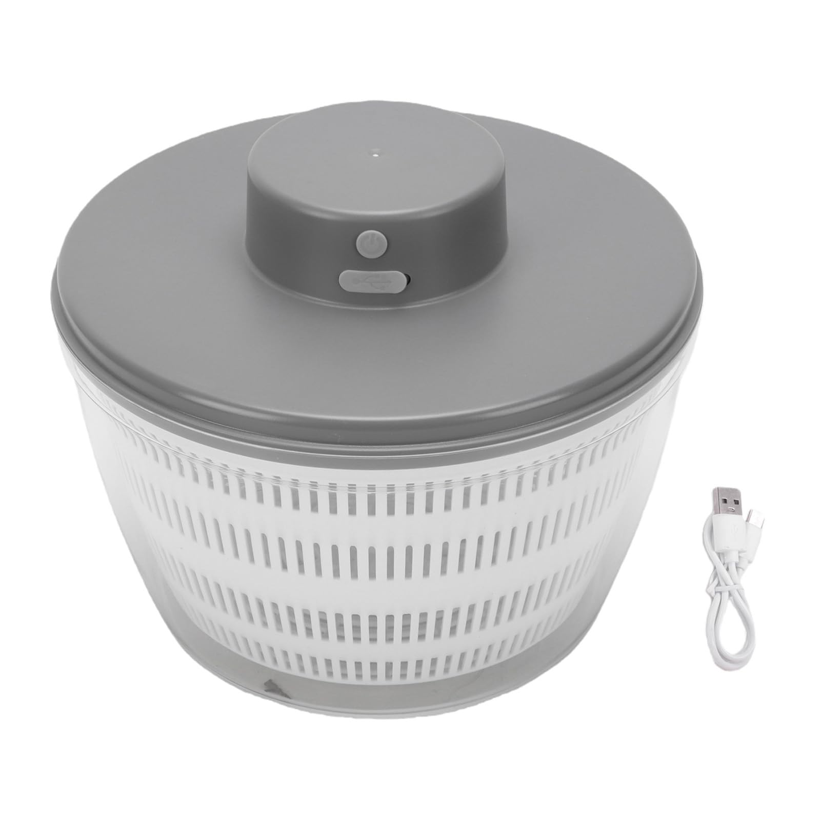 Greensen Ensalada Eléctrica Spinner, ABS PP Recargable Frutas Verduras Lavadora y Secadora, 4L Doble Capa Desmontable Tazón, Carga USB para Cocina Casera Preparación de Ensalada Familiar (GRAY)