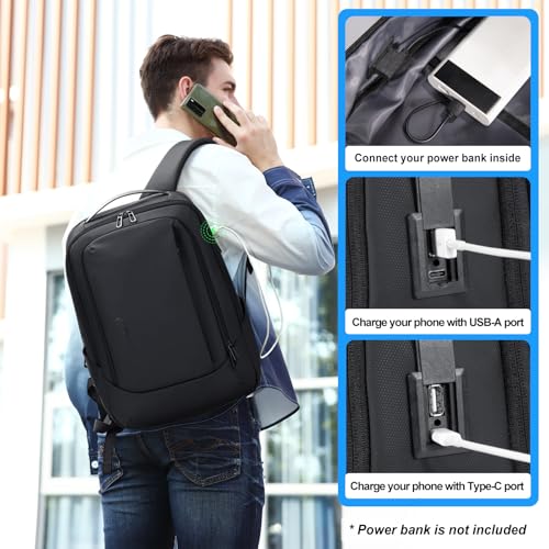 FENRUIEN Business Travel Backpack for Men, Expandable Water Resistant Computer Backpack with USB Port, Black Laptop Backpack 15.6 Inch for College/Work - Image 4