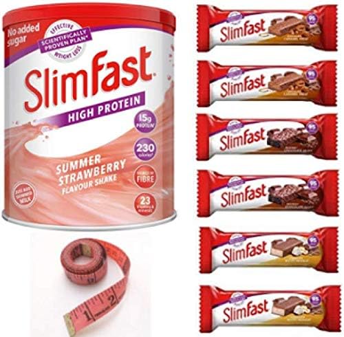Slim fast Summer Strawberry Powder Shake 438 G And 6, 95 Calories Snack Bars With AETN Measuring Tape