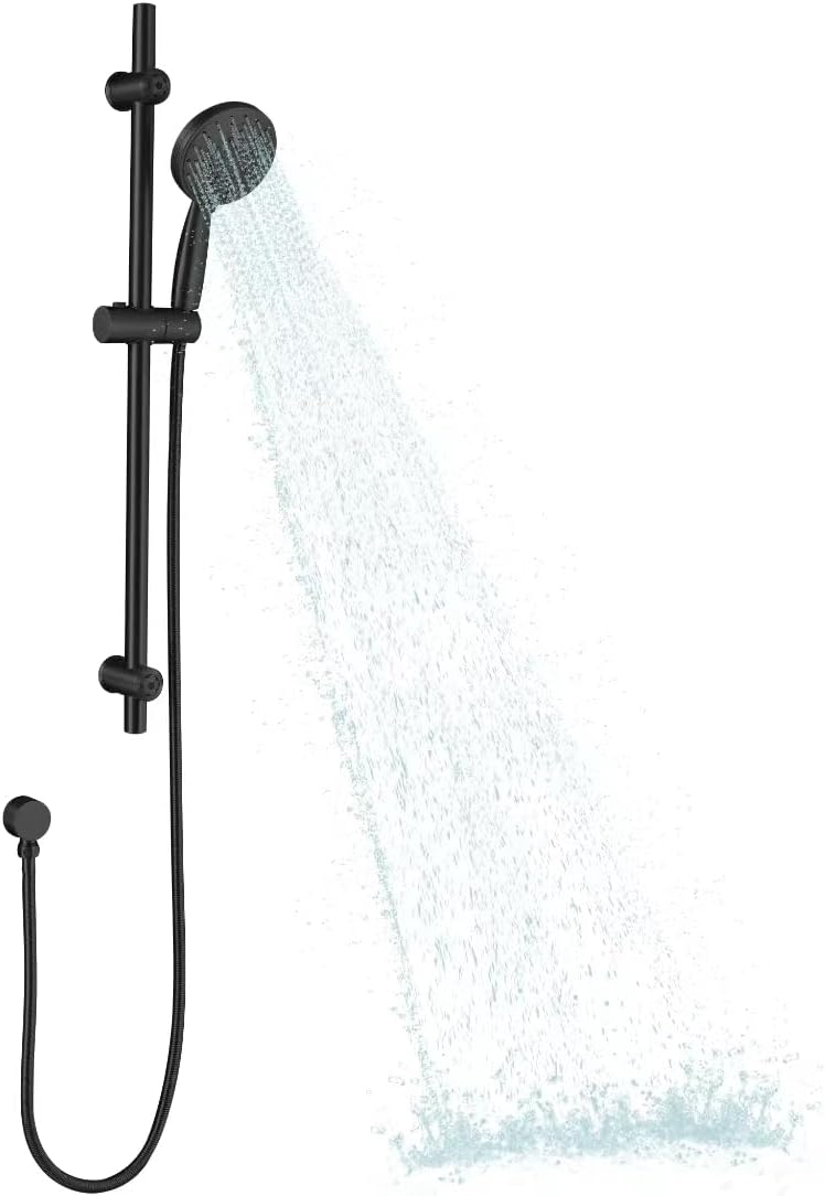 Eco-Performance Matte Black Handheld Shower with Adjustable 32-Inch Slide Bar and 59-Inch Hose, 5-Function Hand Shower offers Personalized Spray Options