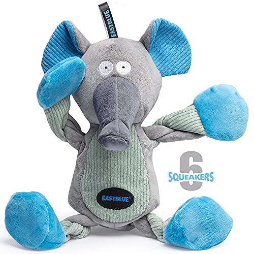 EASTBLUE Elephant Dog Squeaky Toys: Cute Plush Stuffed Puppy Chew Toy with 6 Squeakers for Small | Medium BreedÂ¡Â­