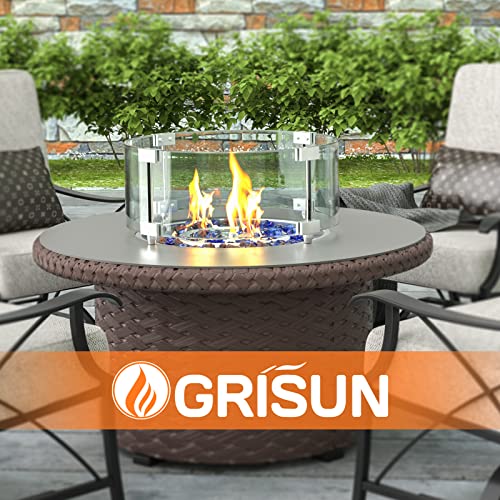 Grisun Round Fire Pit Glass Wind Guard - 17 X 17 X 6 Inch For Fire Pit Burner Ring Kit 12 Inch, Thick 5/16 Inch Heat-Resistant Tempered Glass Guard For Ciays And Yaheetech 28 Inch Fire Pit Table #TOP6