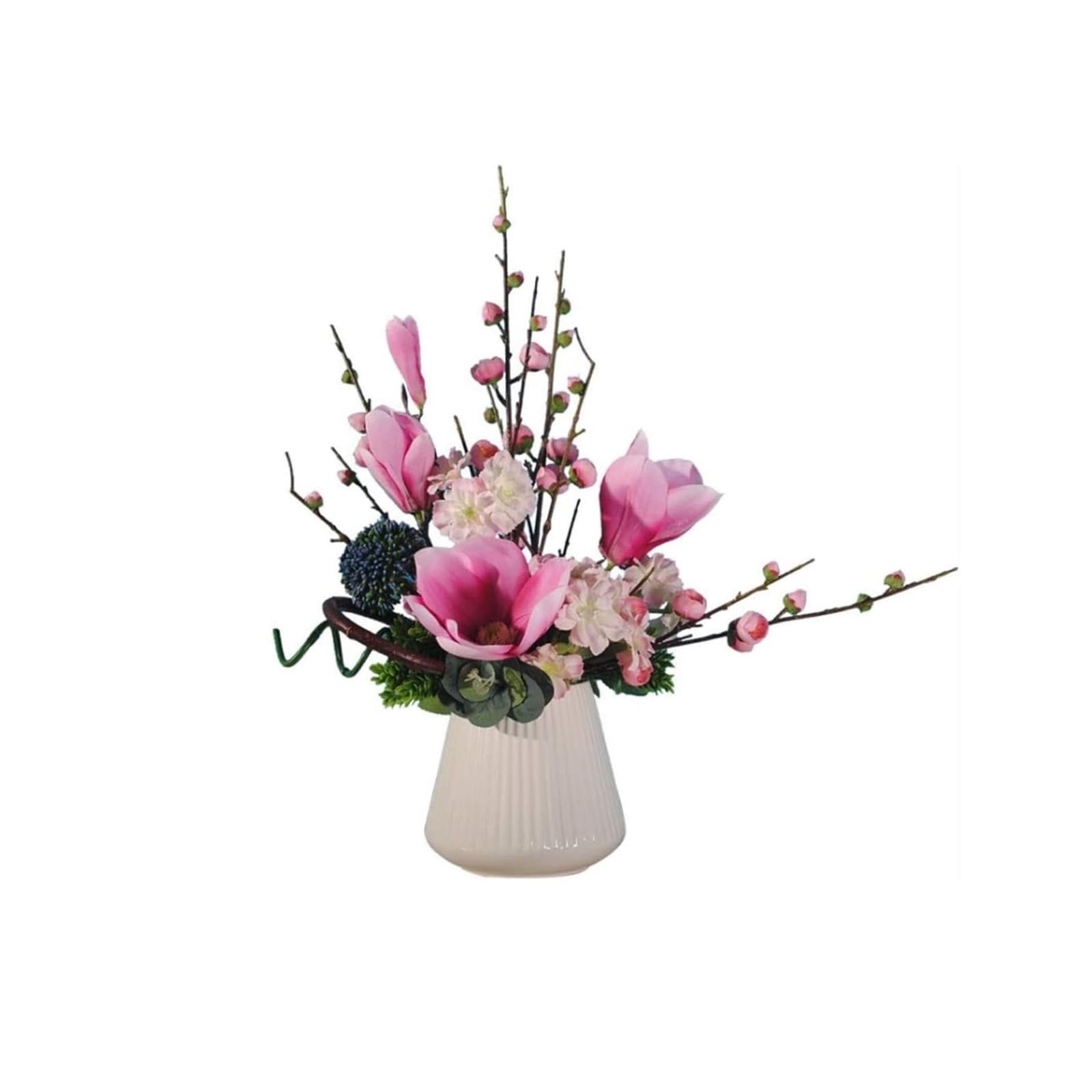 Arreglo Floral de Seda Europeo en jarrón de cerámica – Decoración Floral Artificial para Sala de Estar Arreglo Floral Falso