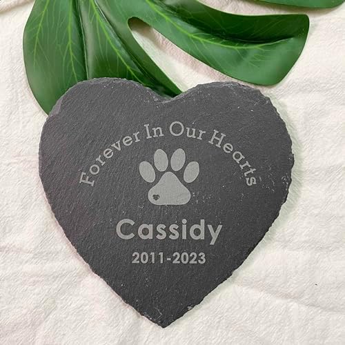 4″ Personalized Dog Memorial Stone, Heart Paw Print Pet Headstone, Forever in Our Hearts Dog Cat Garden Stone Grave Marker, Dog Sympathy Gifts