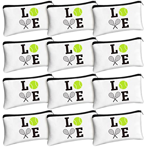 Moukeren 12 Pieces Tennis Makeup Bag Cosmetic Bag Travel Portable Storage Toiletry Case Accessories with Zippers Tennis Gifts for Lovers Players Teams Women Girls(White)