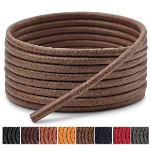 Image of Handshop 3 Pairs Dress Shoe Laces | 3 /32 inch Thin Round Waxed Shoelaces | Polished waxed sheen, tightly woven cotton, secure tie, for oxfords, derbies and chukka boots, 23 inch-63 inch sizes and 15 colors