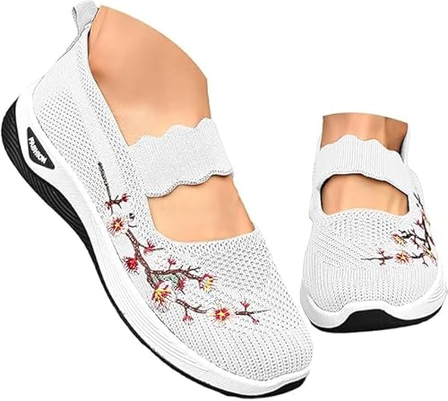 Generico Scarpe Ortopediche Donna, 2026 Ricamo Fiore Senza Lacci Per