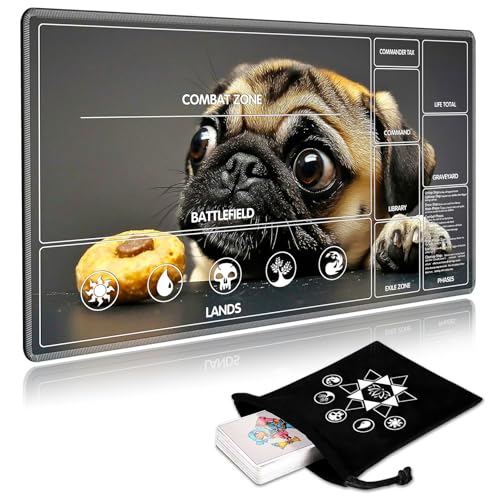 Image of for MTG Playmat with Card Storage Bag,Non-Slip Rubber Base & Smooth Surface 24x14in,Beginner-Friendly Magic Mat for Commander Deck,Cute Dog