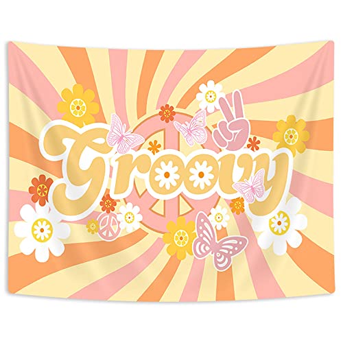 Groovy - Tapiz de fiesta para baño, diseño vintage de los años 60 y 70, color naranja, estilo bohemio, hippie, para colgar en la pared, para dormitorio, sala de estar, dormitorio, 60 x 40 pulgadas