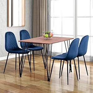 Goldman glazen eettafel en 4 stoelen moderne rechthoekige keuken eettafel met stoffen stoelen eetkamer set, 120cm/blauw