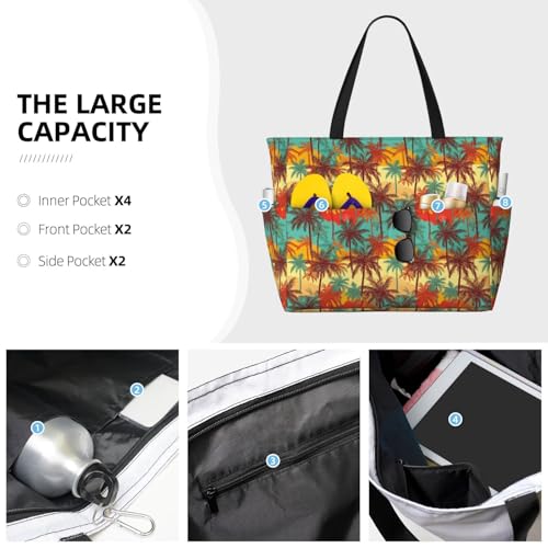 Colorful Hawaii Palms Print Beach Pool Bags Tote For Women Ladies Large Gym Tote Carry On Bag For Weekender Travel Waterproof3