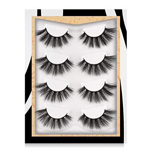 Fluffy Mink Eyelashes, FANXITON 19MM False Eyelashes Mega Volume Faux Mink Lashes 4 Pairs