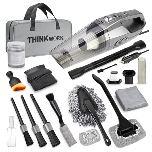 THINKWORK Car Cleaning Kit, Car Vacuum Kit, Gray Car Interior Detailing Kit with 8000PA High Power Vacuum, Including 7Pcs Detailing Brush Set and Bag