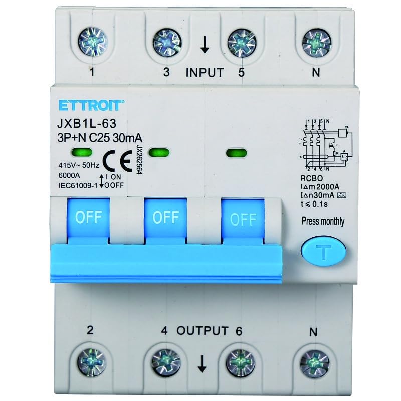 Interruttore Magnetotermico Differenziale 3P+N 25A 30mA 380V-6KA CLASSE A 30mA per Guida DIN - 4 Moduli DIN - Protezione Circuiti e Sicurezza Impianti