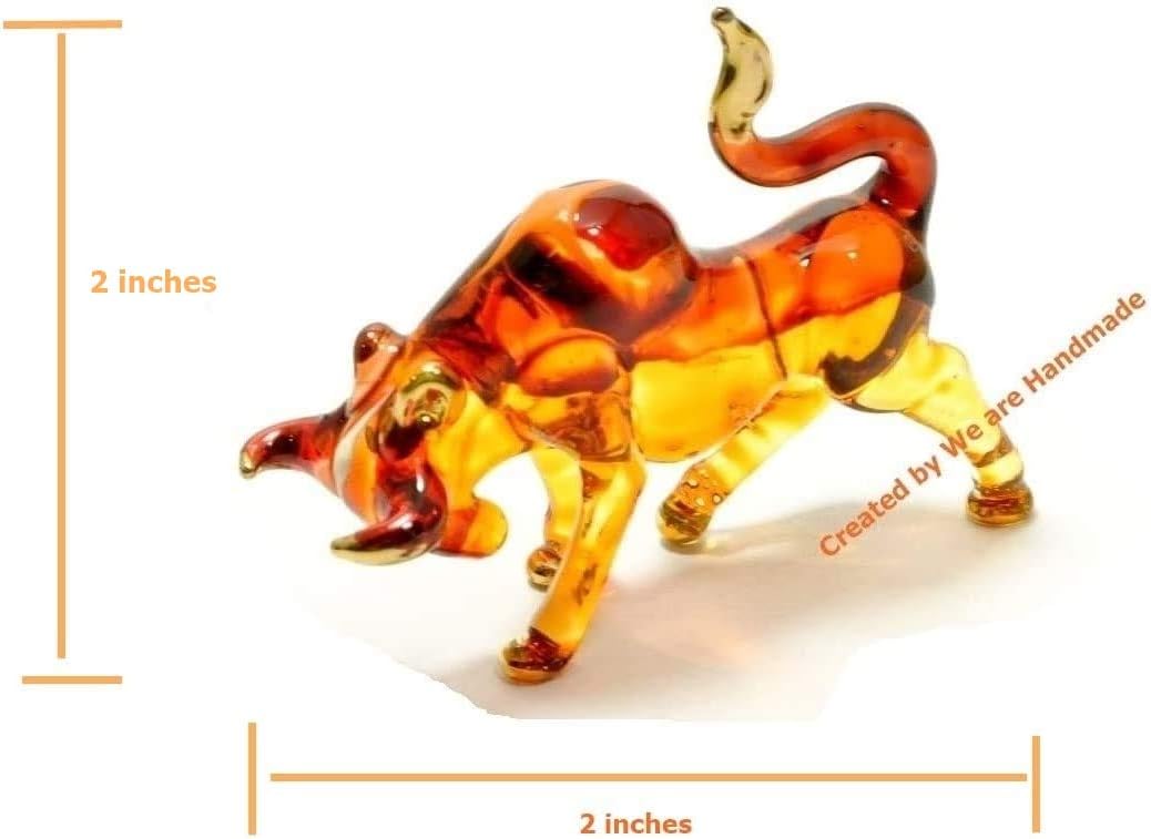 Handmade Mini 2" Blown Glass Brown Bull Figurines Figures Art,Collectible Dollhouse Gift Ideas,Miniature Animals,Tiny Ornament Cool Stuff Garden Decor No.1