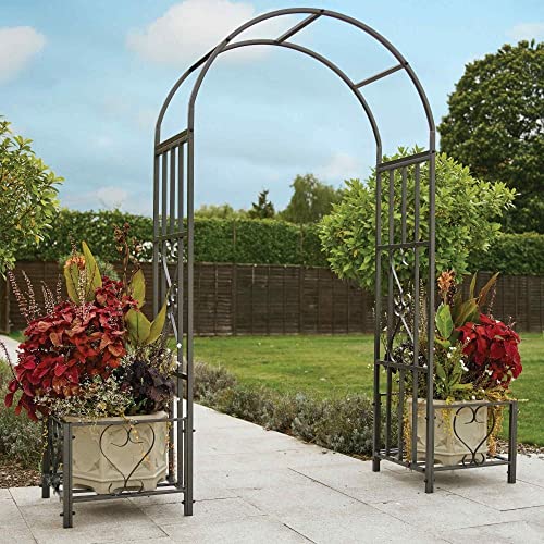 Gr8 Garden Patio Large Black Metal Rose Arch With Planters W
