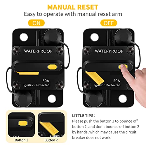 50 Amp Circuit Breaker With Manual Reset, Briidea 12V- 48Vdc Waterproof Inline Fuse Inverter Surface Mount For Rv Boat Marine Yacht Truck Trolling Motors #TOP2