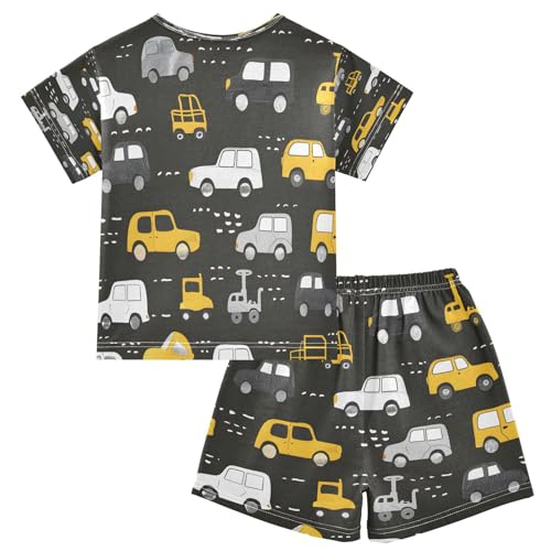 senya Short Sleeve Pajamas Sets Summer Cotton Sleepwear Cute Yellow Cars2