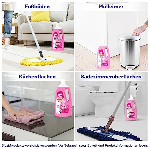 Sagrotan Allzweck-Reiniger Blütenfrische – 2in1 Desinfektionsmittel für die zuverlässige Reinigung von Oberflächen – 5 x 1,5 l Putzmittel