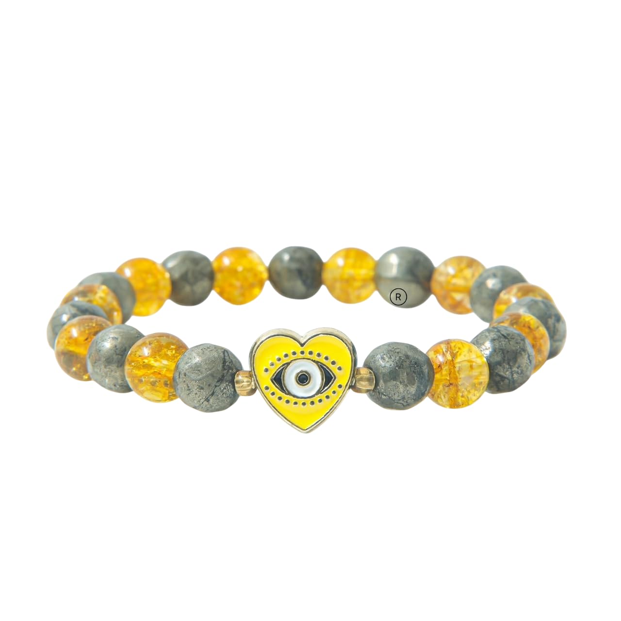 crystalmiracle Citrino 10 mm & Golden Pirite 8 Mm Bead Stretch String Fashion Accessorio Regalo Uomo Donna