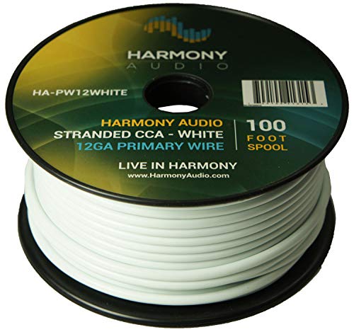 Harmony Audio Ha-Pw12White Primary Single Conductor 12 Gauge White Power Or Ground Wire Roll 100 Feet Cable For Car Audio/Trailer/Model Train/Remote #TOP14