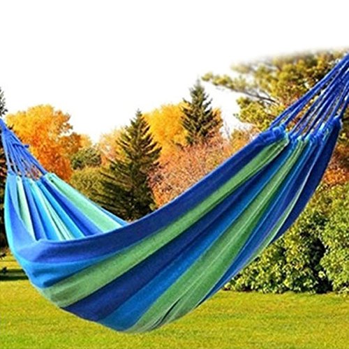 Camping Hammock 550Lb Upgraded Thickened 320G Durable Canvas Fabric Single Hammocks With Two Anti Roll Balance Beam And Sturdy Metal Knot Tree Straps For Camping, Patio, Backyard, Outdoor (Blue)… #TOP2
