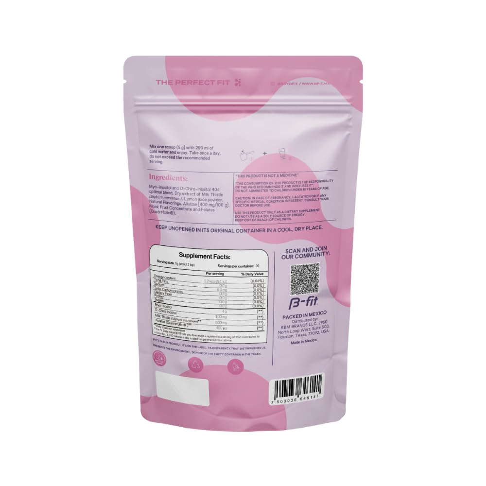 B-FIT B Inositol Balance - Inositol 40:1 Myo & D-Chiro - Supports hormone balance and ovarian health - Powdered Food Supplement - Berry Flavor - Folic Acid - 150g — Amazon image 2