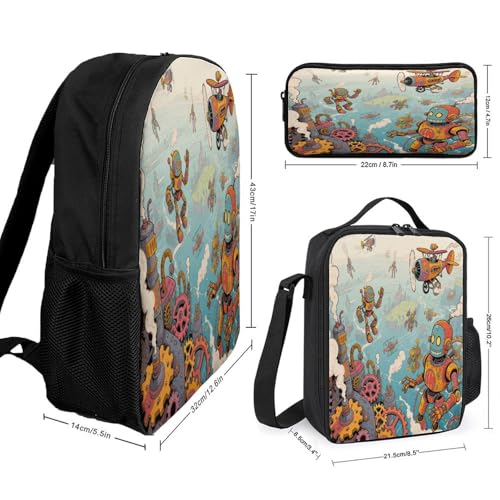 Steampunk 3pcs Lightweight Travel Backpack Printed Backpack With Lunch Pack Storage Box Case2