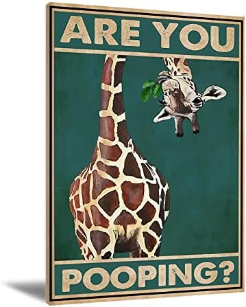 Giraffe Wall Art Retro Bathroom Decor Wall Art Funny Giraffe Animal Painting Wall Decor Animal Pictures Wall Art Giraffe Poster Animal Leaves Picture Painting for Home Decor 16x24 Inch Frameless