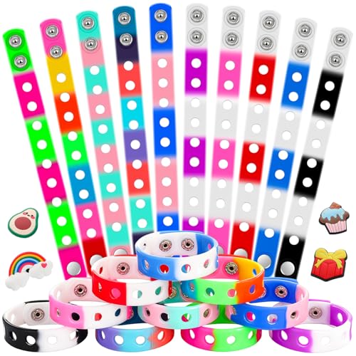 HTZNHXT 20Pcs Silicone Charm Bracelets 7 Inch Bracelet Band Bulk for Kids