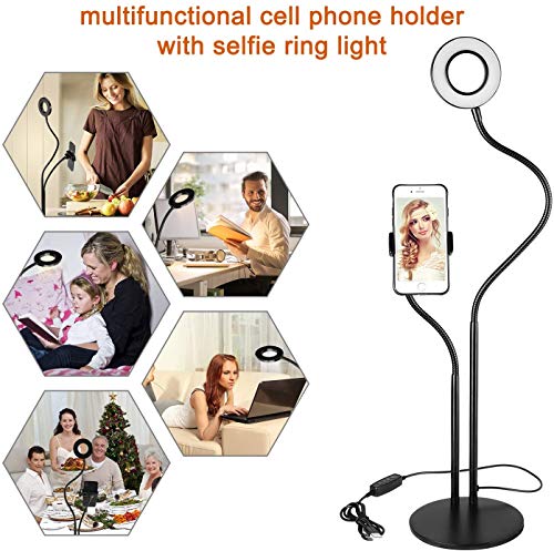 ZAFUAZ Selfie Ring Light with Cell Phone Holder Stand for Live Stream/Makeup, Mini LED Camera Lighting with Flexible Arms Compatible with iPhone/Android