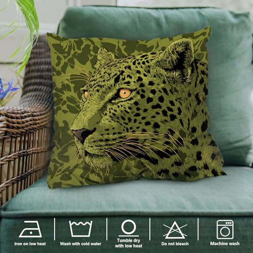Housse de coussin léopard taie oreiller carrée vert olive 2pcs - 3